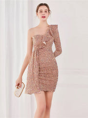 Sequins Shiny Long Sleeve Evening Dress