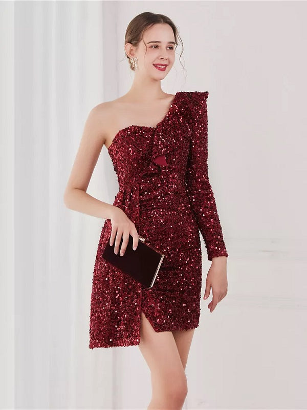 Sequins Shiny Long Sleeve Evening Dress