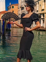 Short Sleeve Midi Party Dress
