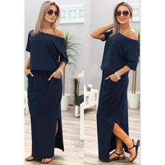 Short Sleeve Side Slit Loose Evening Party Long Boho Maxi Dress