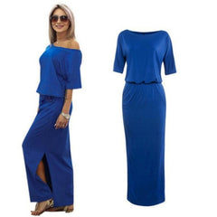 Short Sleeve Side Slit Loose Evening Party Long Boho Maxi Dress