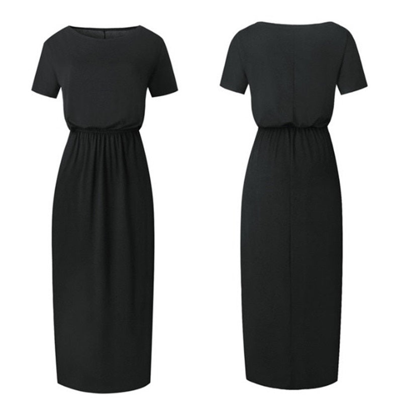 Short Sleeve Side Slit Loose Evening Party Long Boho Maxi Dress
