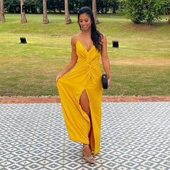 Side Split V-neck Pleat Prom Long Gown