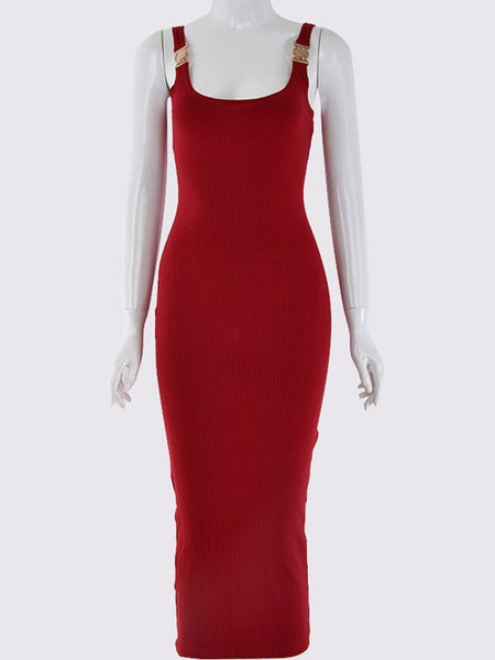 Casual Solid Color Metal Details Sleeveless Bodycon Pencil Dress