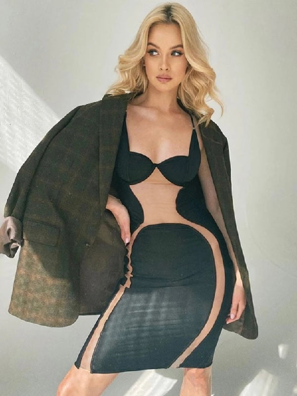Sleeveless Mesh Club Party Bodycon Dress