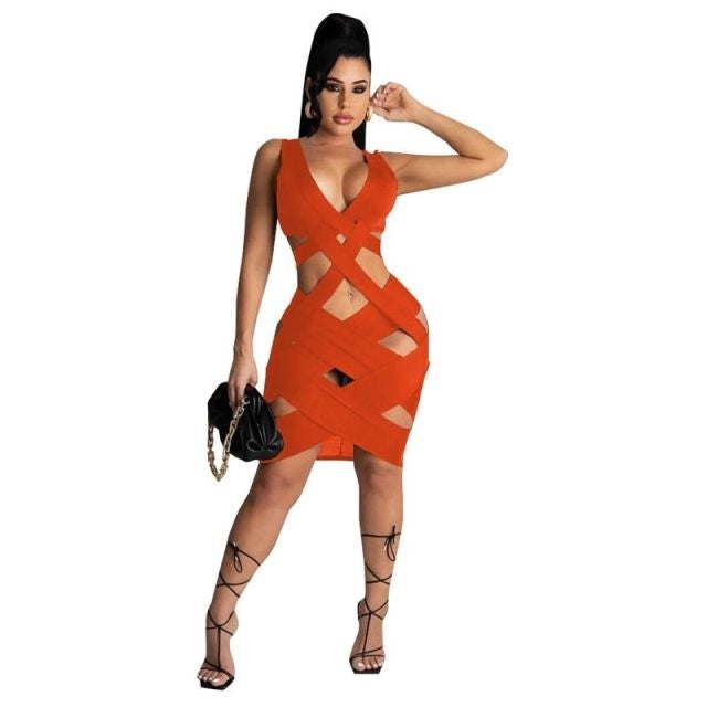 Sleeveless Night Party Hollow Out Bodycon Dress