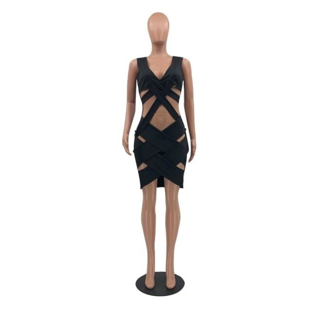 Sleeveless Night Party Hollow Out Bodycon Dress