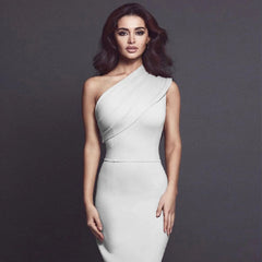 Sleeveless One Shoulder Draped Bodycon Bandage Dress