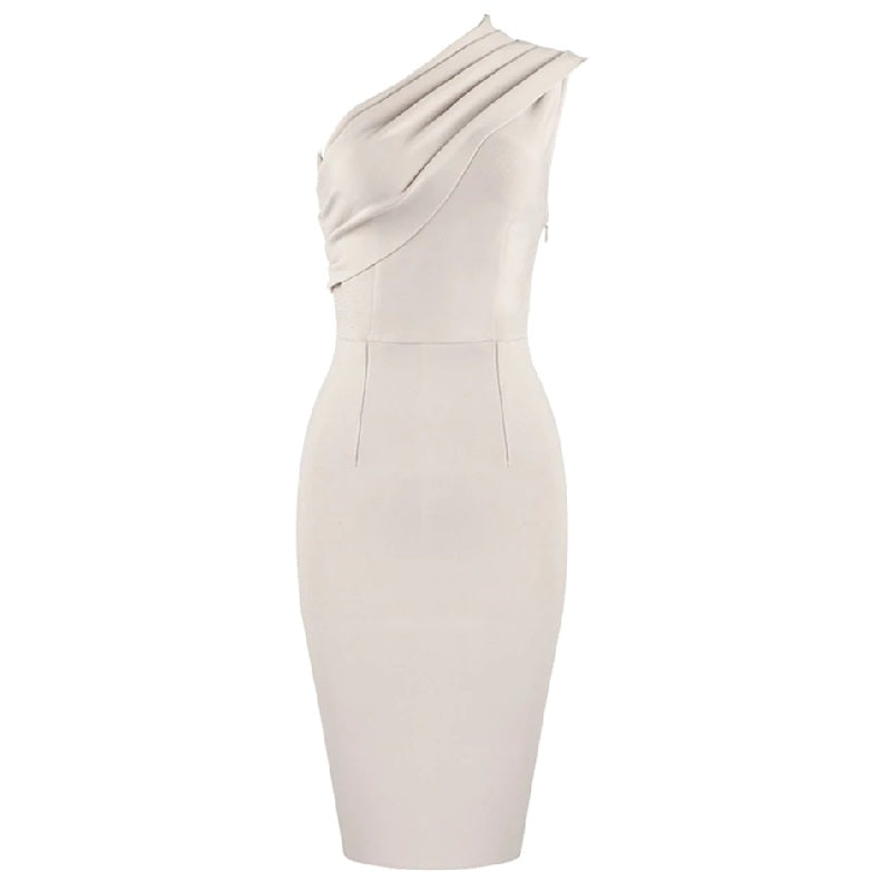 Sleeveless One Shoulder Draped Bodycon Bandage Dress