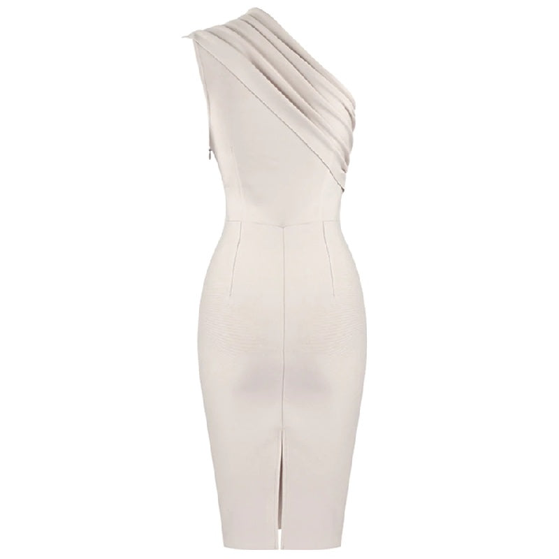Sleeveless One Shoulder Draped Bodycon Bandage Dress