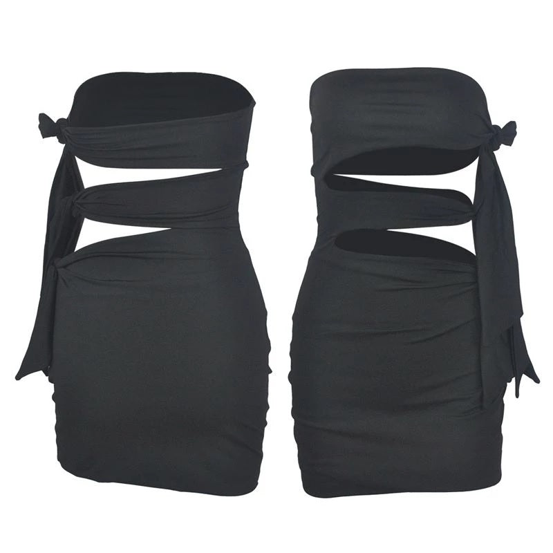 Sleeveless Strapless Hollow Bandage Party Mini Dress