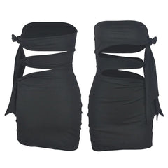 Sleeveless Strapless Hollow Bandage Party Mini Dress