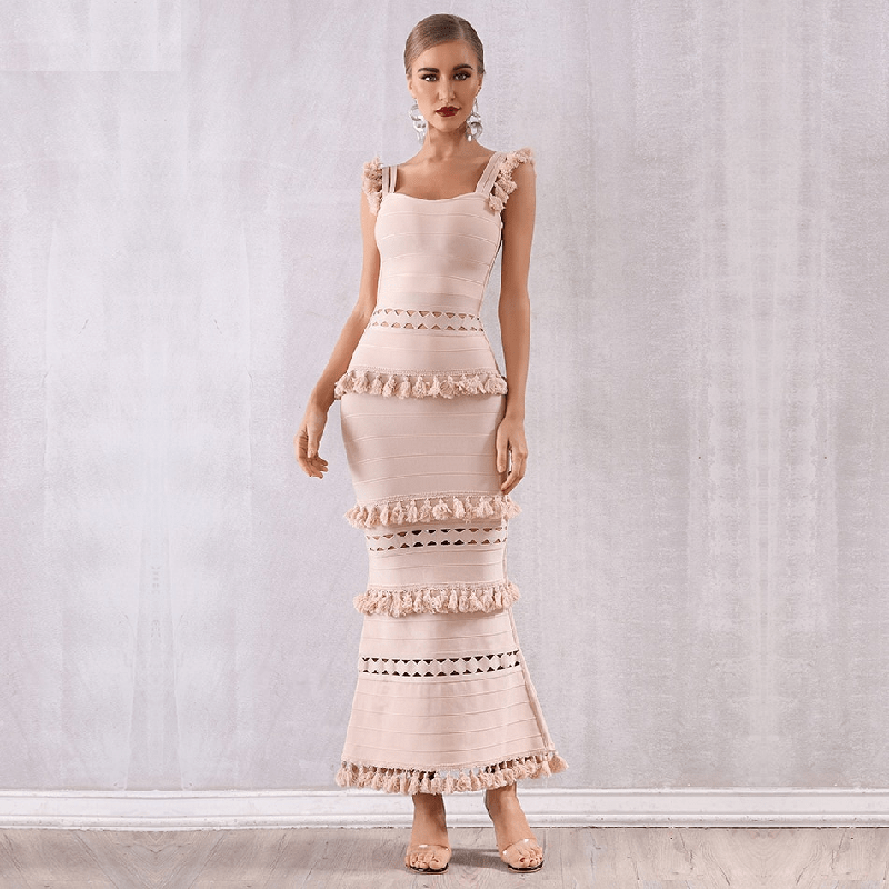 Sleeveless Tassel Club Fringe Celebrity Evening Party Dress