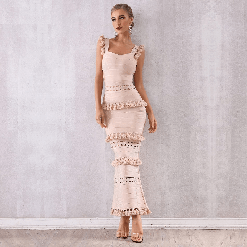 Sleeveless Tassel Club Fringe Celebrity Evening Party Dress