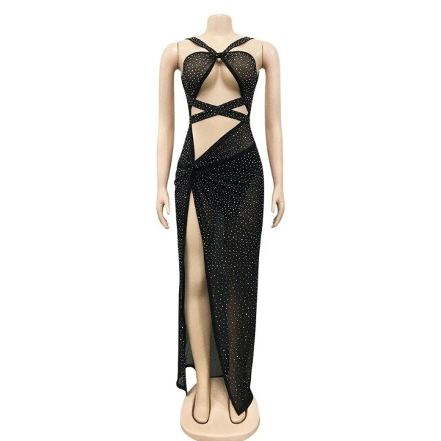 Sleeveless V-neck Split Club Party Long Dress