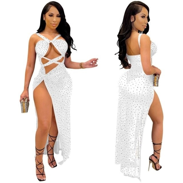 Sleeveless V-neck Split Club Party Long Dress