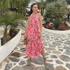 Sleeveless Backless Halter Maxi Dress