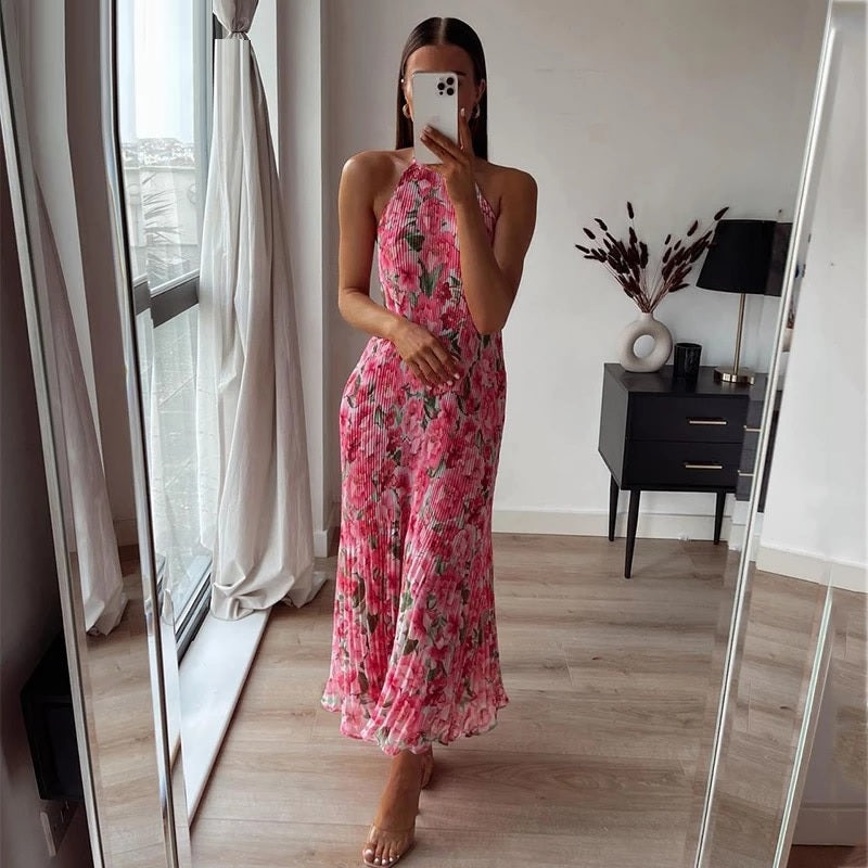 Sleeveless Backless Halter Maxi Dress