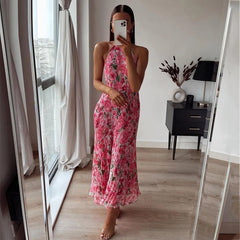 Sleeveless Backless Halter Maxi Dress