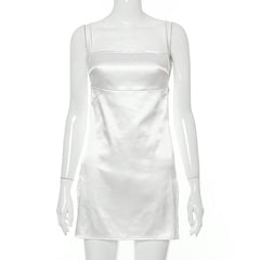 Solid Color Backless Bandage Side-slit Satin Mini Dress