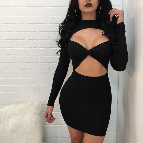 Solid Color Hollow Out Dress