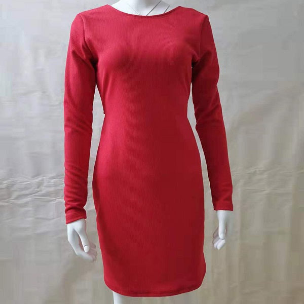 Solid Color Long Sleeve Backless Mini Dress
