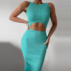 Solid Color Sleeveless Cut Out Bodycon Dress