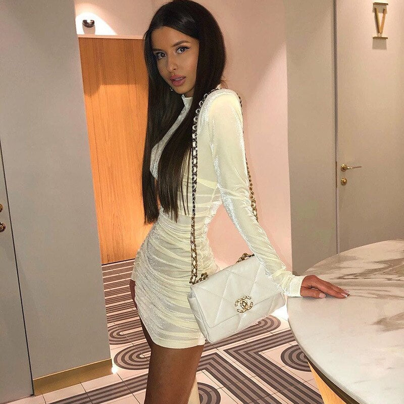 Solid Turtleneck Long Sleeve Slim Fit Party Dresses