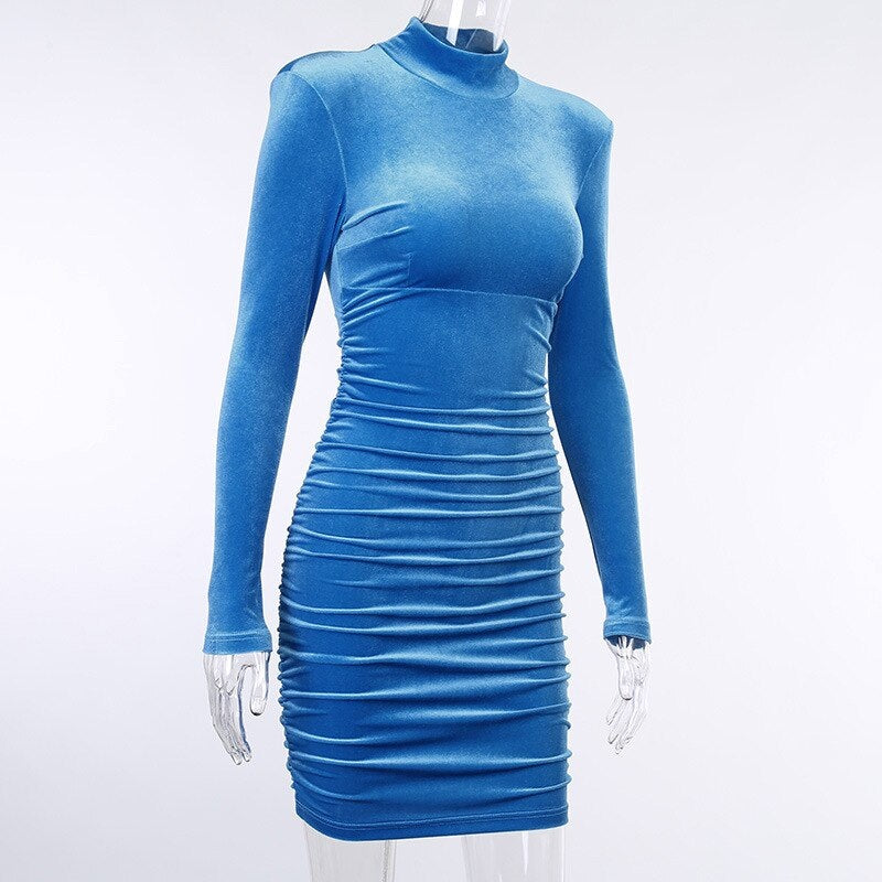 Solid Turtleneck Long Sleeve Slim Fit Party Dresses