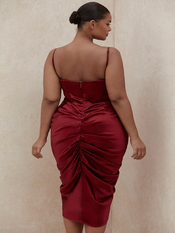 Spaghetti Strap Backless Draped Ruched Night Club Dress