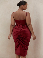 Spaghetti Strap Backless Draped Ruched Night Club Dress