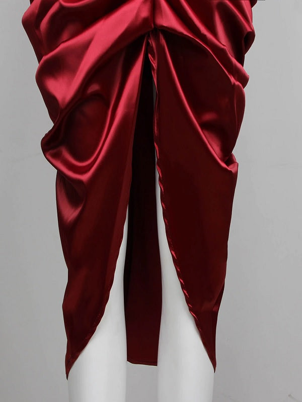Spaghetti Strap Backless Draped Ruched Night Club Dress