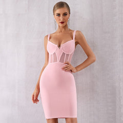 Casual Patchwork Spaghetti Strap V Neck Celebrity Bodycon Dress