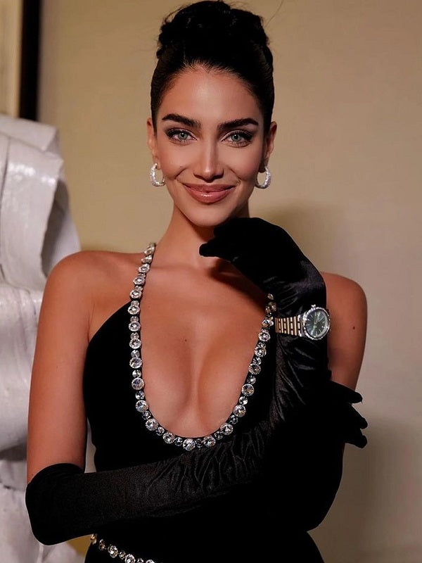 Spaghetti Strap V Neck Luxury Diamonds Midi Dress