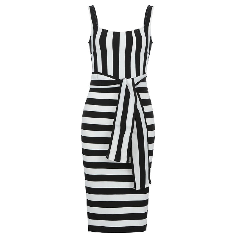 Spaghetti Striped Bandage Mini Dress
