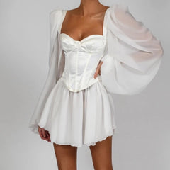 Square Collor Lantern Sleeve Party Club Mini Dress