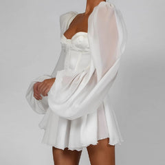 Square Collor Lantern Sleeve Party Club Mini Dress