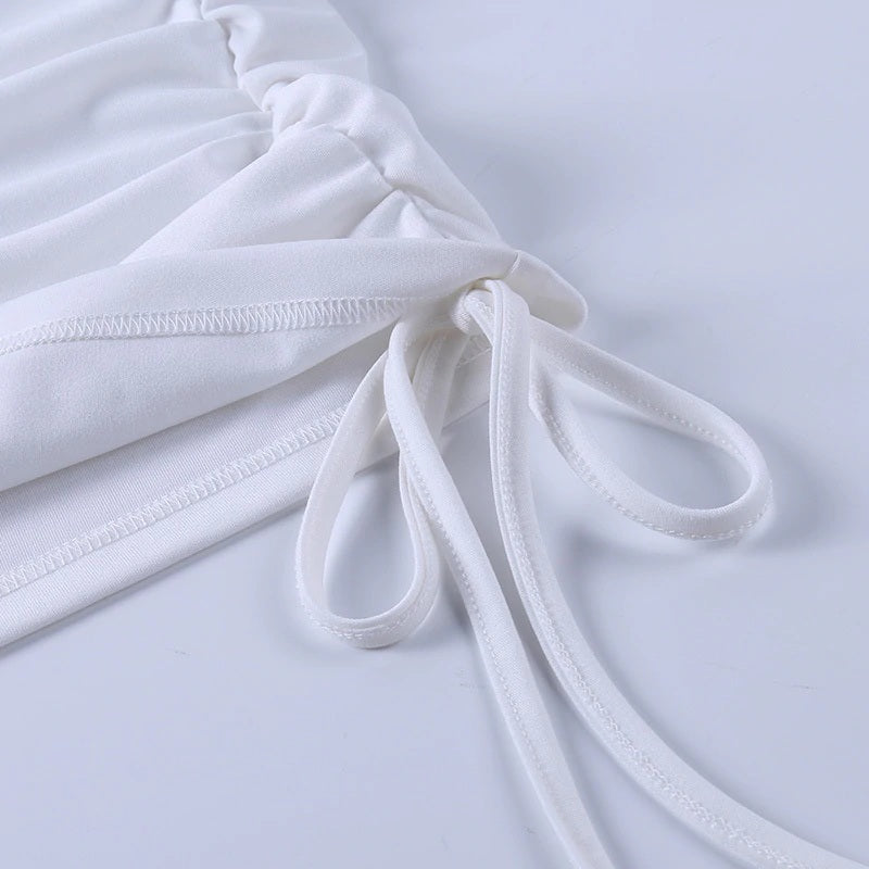 Square Neck Lantern Sleeve Drawstring Bodycon Mini Dresses