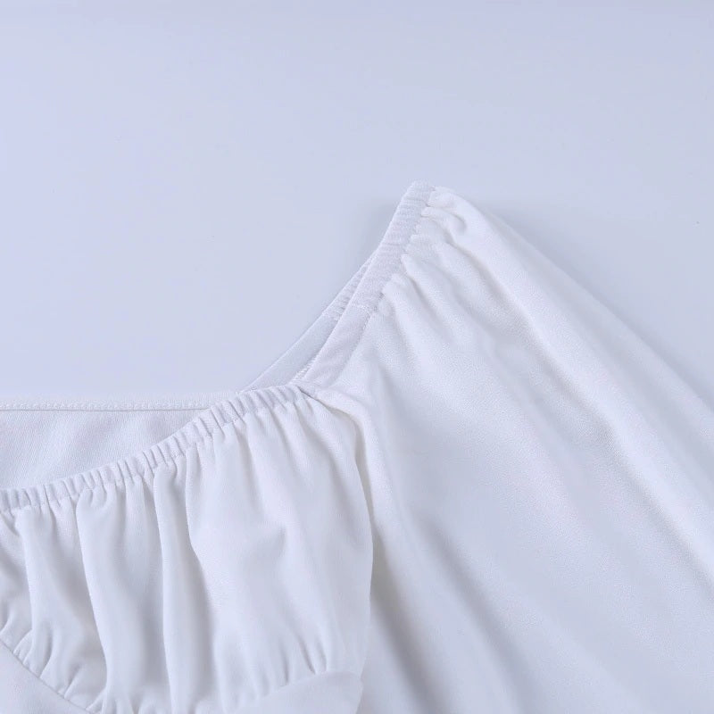 Square Neck Lantern Sleeve Drawstring Bodycon Mini Dresses