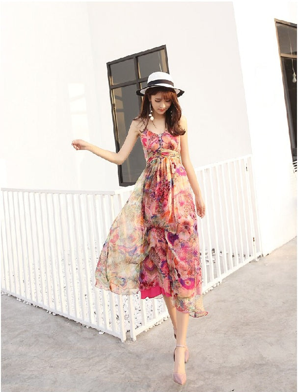 Strapless Floral Real Silk Evening Party Dresses