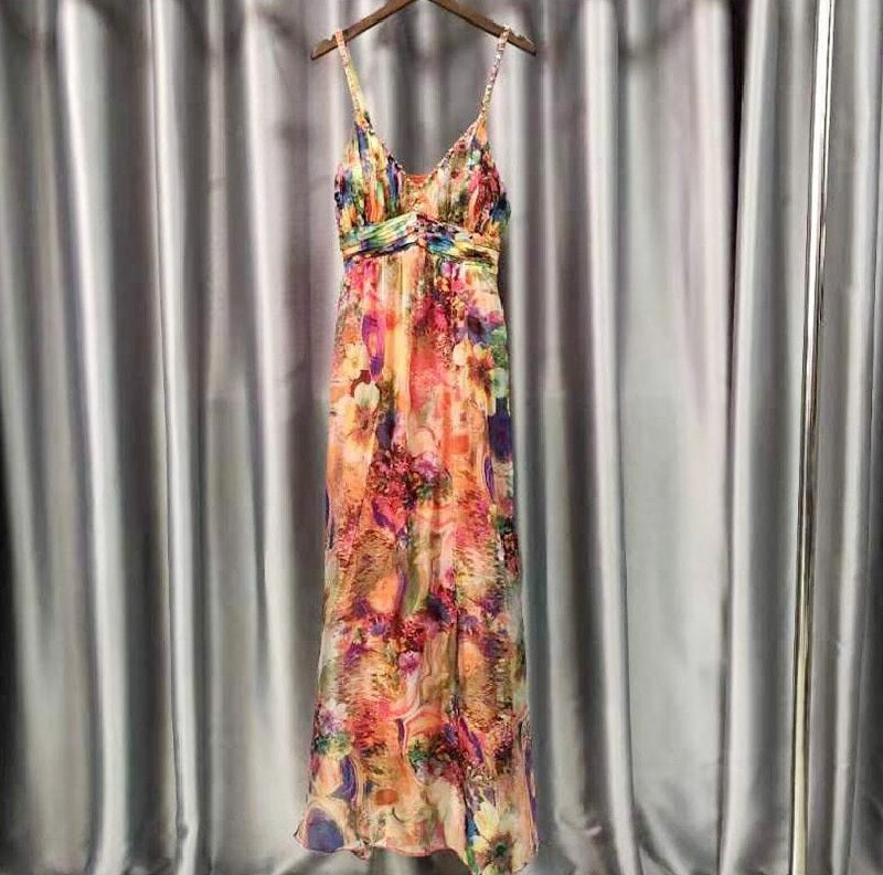 Strapless Floral Real Silk Evening Party Dresses
