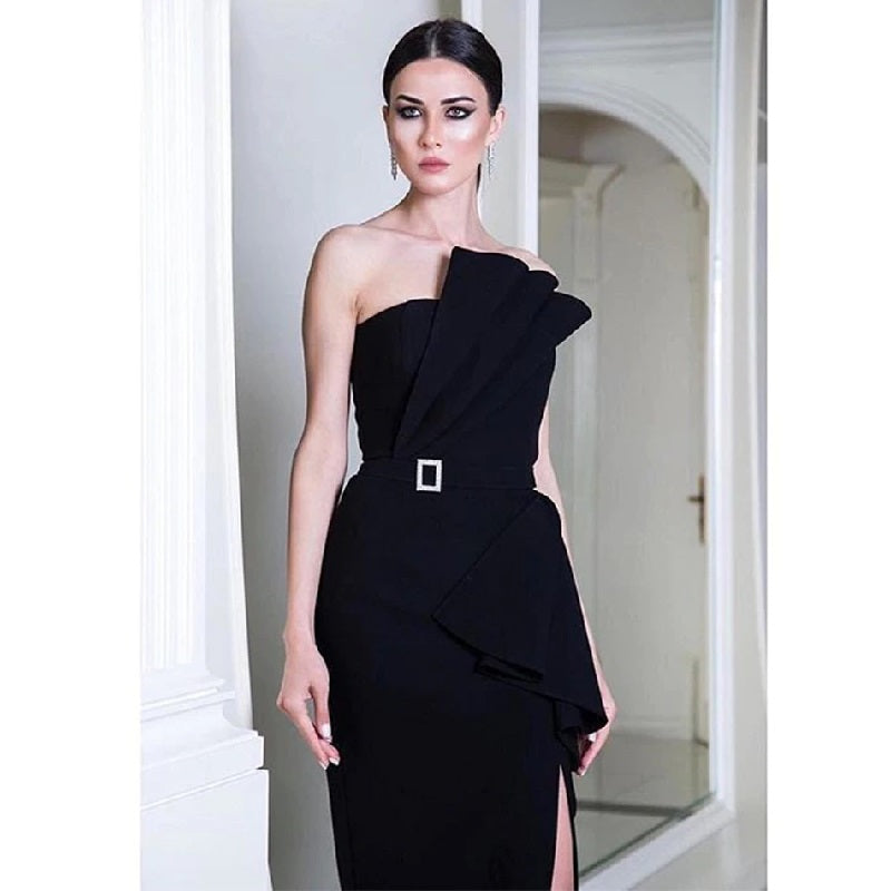 Strapless Sleeveless Club Sash Bodycon Party Cocktail Dress