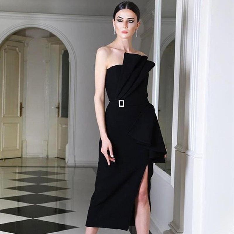 Strapless Sleeveless Club Sash Bodycon Party Cocktail Dress