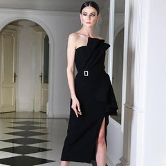 Strapless Sleeveless Club Sash Bodycon Party Cocktail Dress