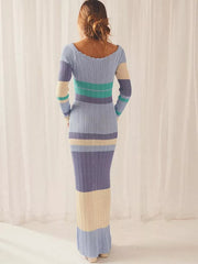 Strapless Striped Long Sleeve Maxi Dress