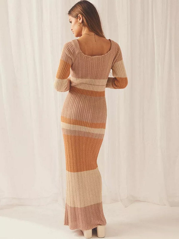 Strapless Striped Long Sleeve Maxi Dress