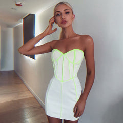 Casual Strapless Striped Runway Party Bodycon Mini Dress