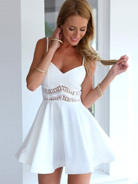 Straps Neck Cut Out Cotton Flax Short Dress