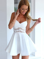 Straps Neck Cut Out Cotton Flax Short Dress