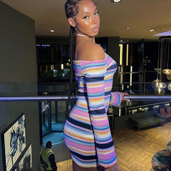 Stripe Knitted Off-the-shoulder Slim Dress